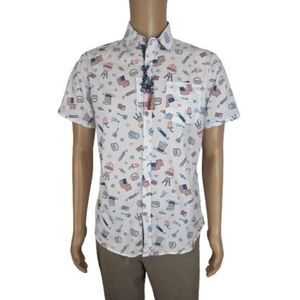 Free Planet White Patriotic Picnic Summer Button Down Shirt M